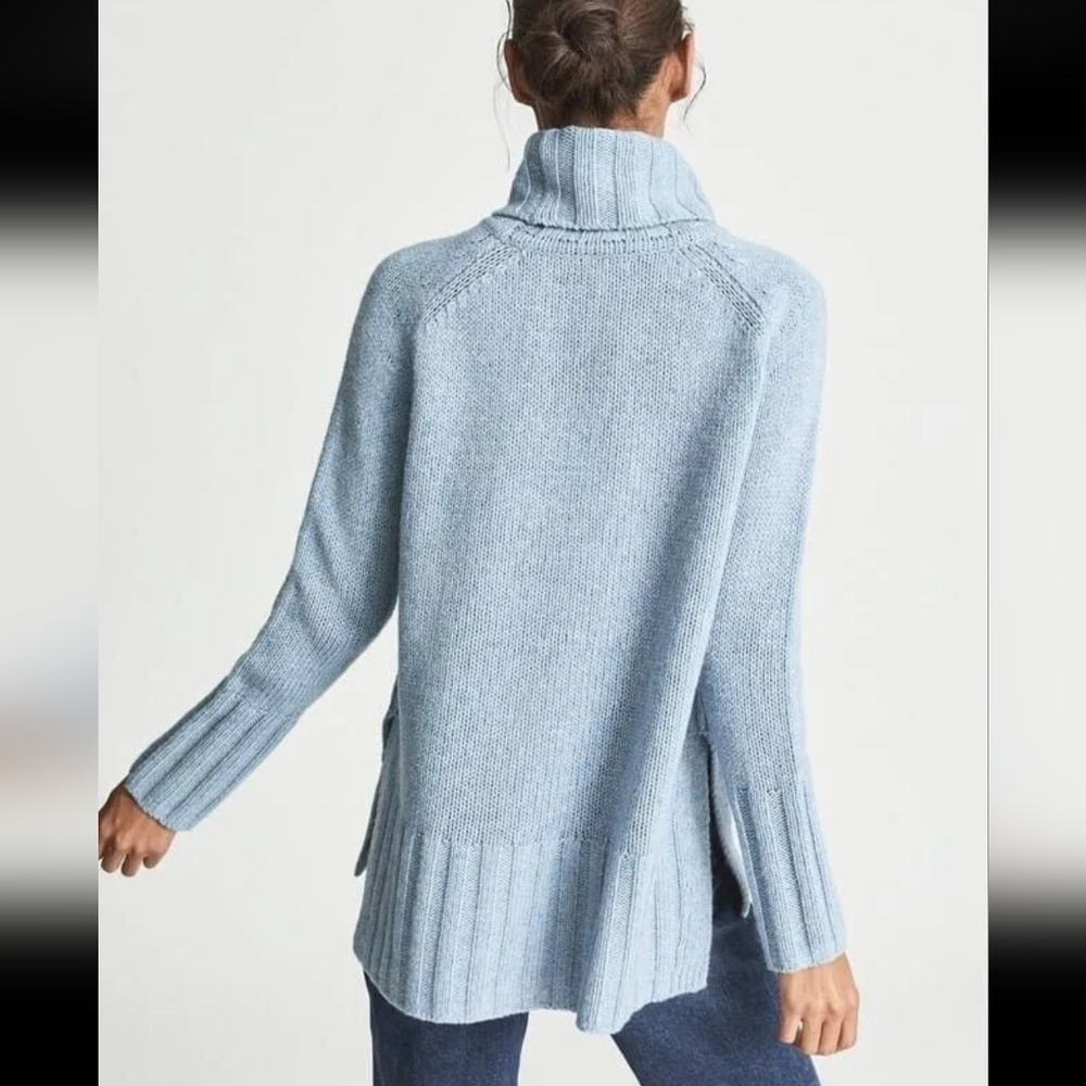 REISS Cashmere Wool Blend Stevie Sweater Turtle Neck Blue Knit Ribbed Cable Knit